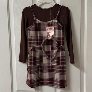 btween Plaid Dress with Pink and Brown Accents